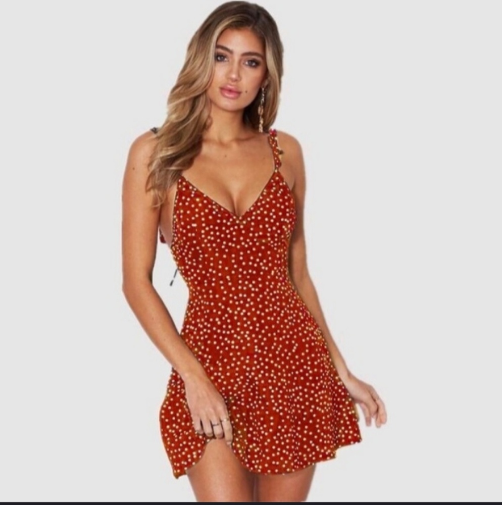Sleeveless Polka Dot Red and White V Neck Casual